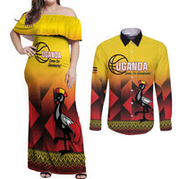 Uganda Basketball Custom Couples Matching Off Shoulder Maxi Dress and Long Sleeve Button Shirt Come On Silverbacks African Pattern - Wonder Print Shop