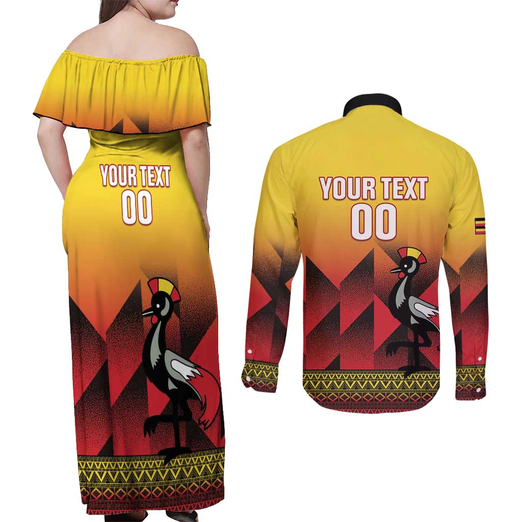 Uganda Basketball Custom Couples Matching Off Shoulder Maxi Dress and Long Sleeve Button Shirt Come On Silverbacks African Pattern - Wonder Print Shop