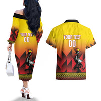 Uganda Basketball Custom Couples Matching Off The Shoulder Long Sleeve Dress and Hawaiian Shirt Come On Silverbacks African Pattern - Wonder Print Shop