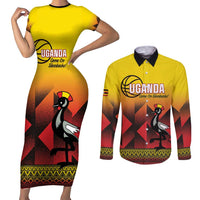 Uganda Basketball Custom Couples Matching Short Sleeve Bodycon Dress and Long Sleeve Button Shirt Come On Silverbacks African Pattern - Wonder Print Shop