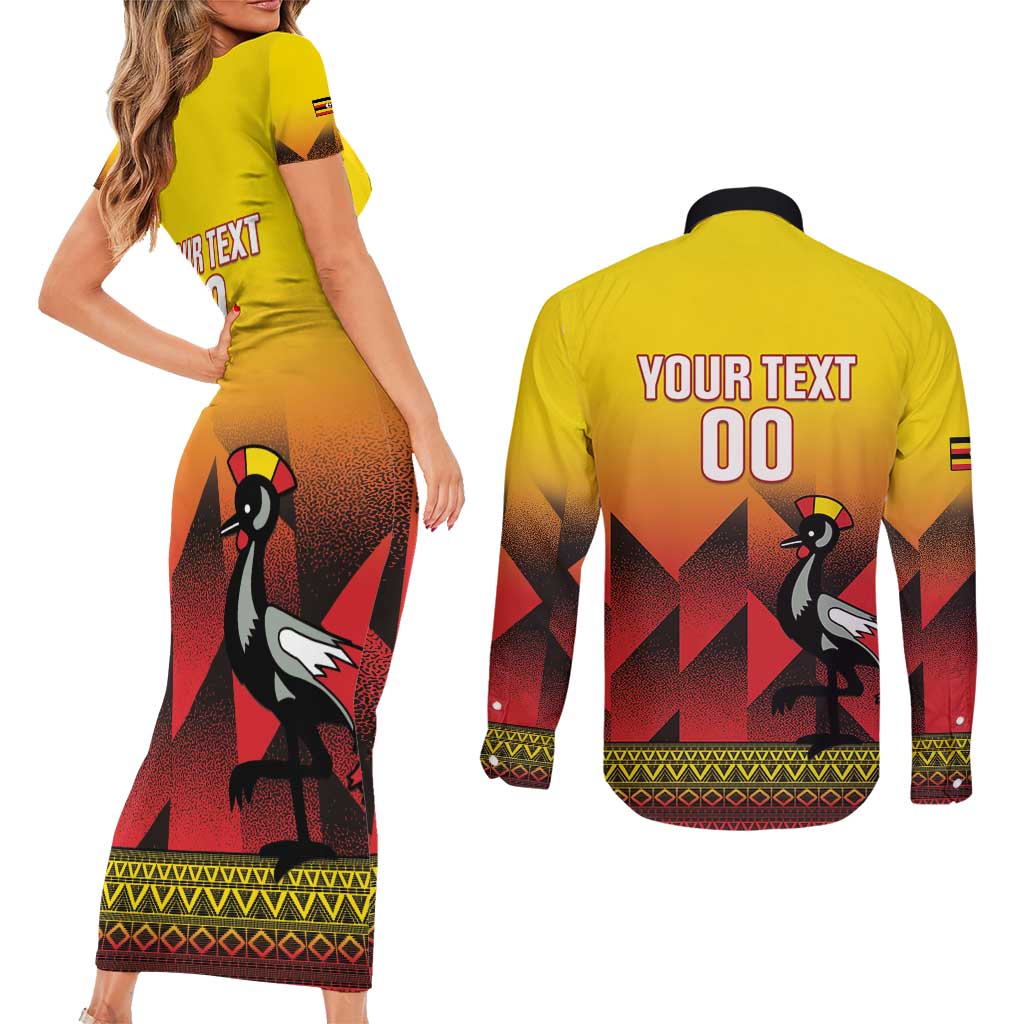 Uganda Basketball Custom Couples Matching Short Sleeve Bodycon Dress and Long Sleeve Button Shirt Come On Silverbacks African Pattern - Wonder Print Shop