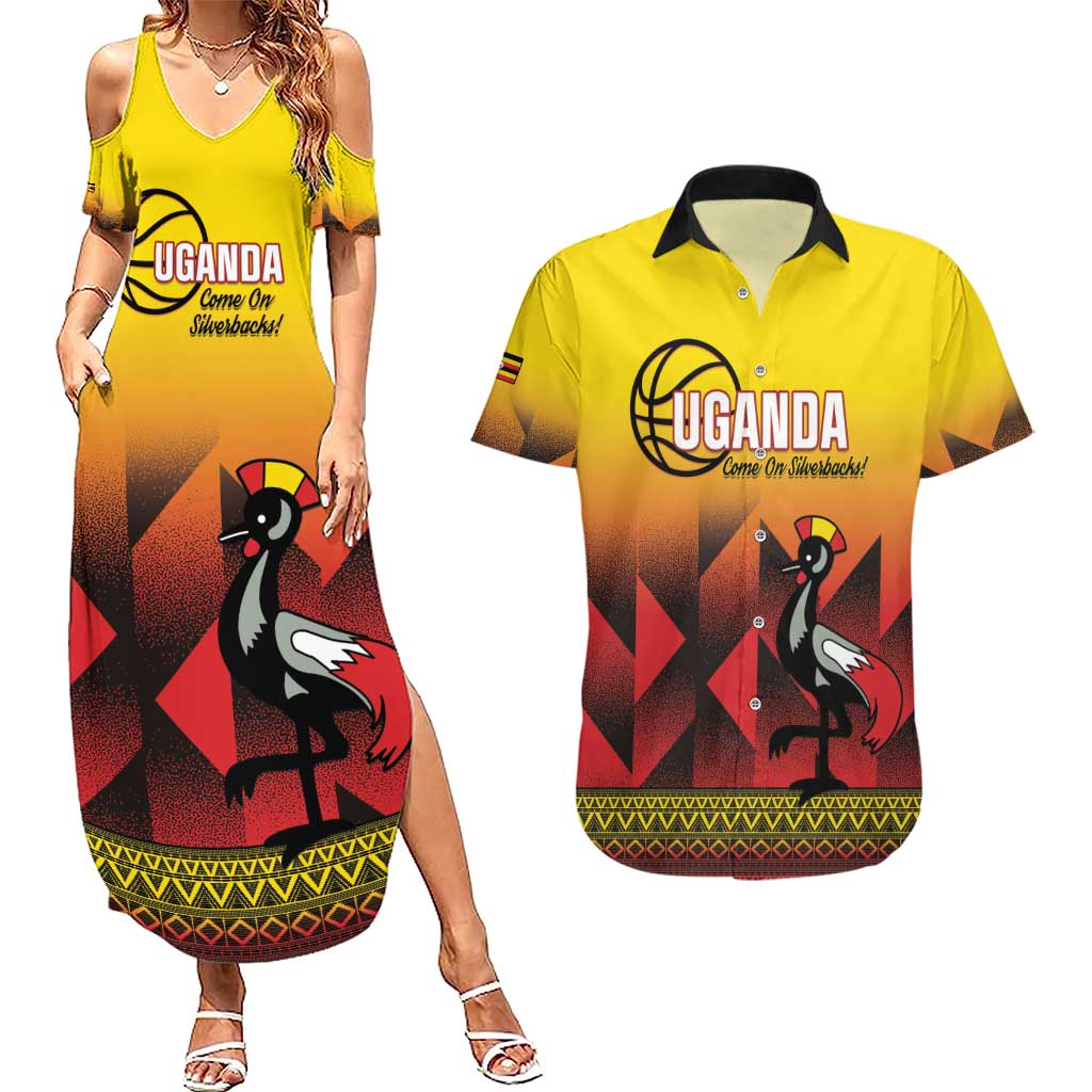 Uganda Basketball Custom Couples Matching Summer Maxi Dress and Hawaiian Shirt Come On Silverbacks African Pattern - Wonder Print Shop