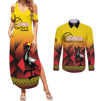 Uganda Basketball Custom Couples Matching Summer Maxi Dress and Long Sleeve Button Shirt Come On Silverbacks African Pattern - Wonder Print Shop