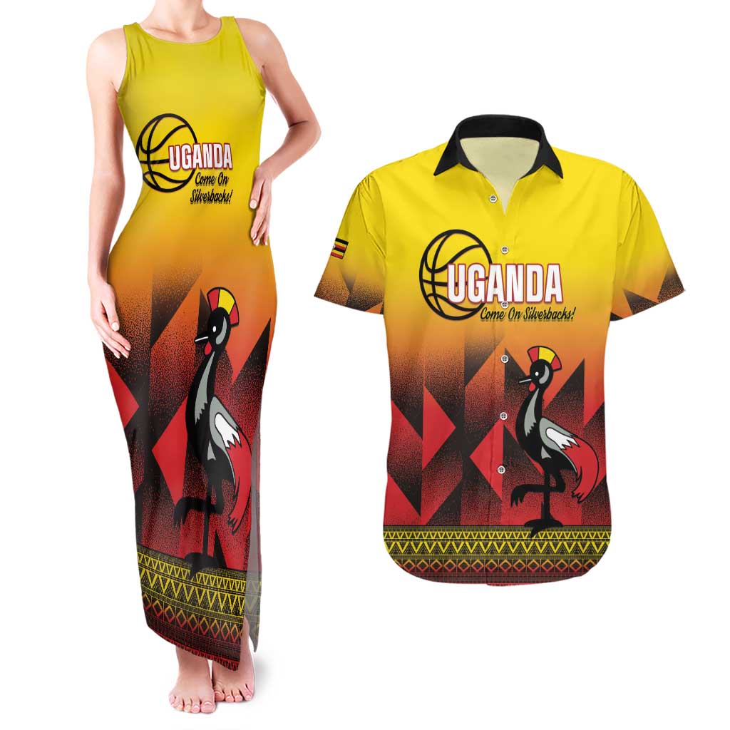 Uganda Basketball Custom Couples Matching Tank Maxi Dress and Hawaiian Shirt Come On Silverbacks African Pattern - Wonder Print Shop