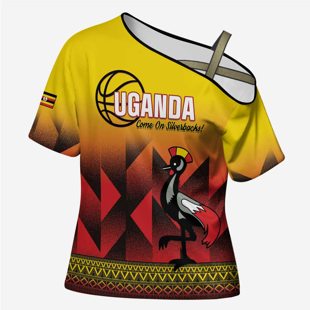 Uganda Basketball Custom Cross Shoulder Shirt Come On Silverbacks African Pattern - Wonder Print Shop