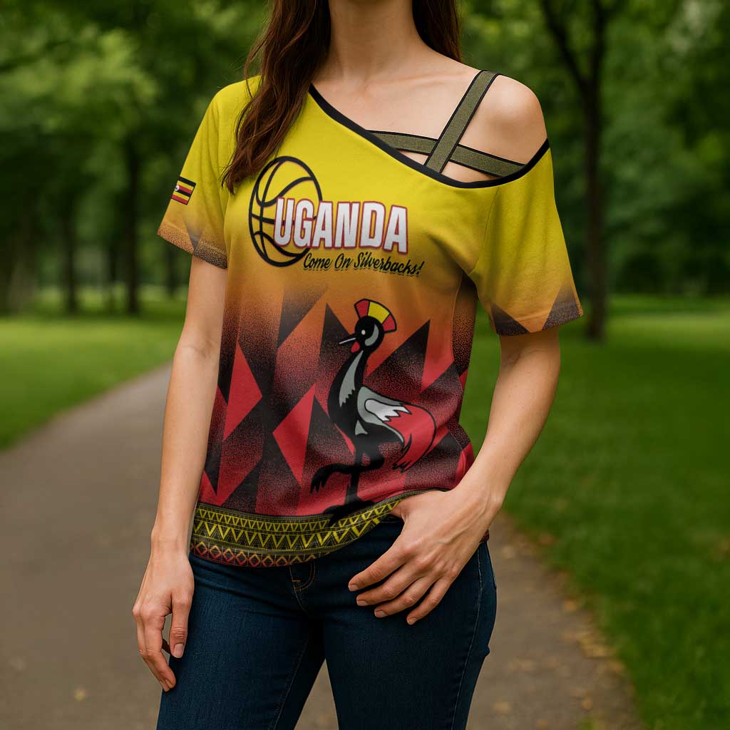 Uganda Basketball Custom Cross Shoulder Shirt Come On Silverbacks African Pattern - Wonder Print Shop