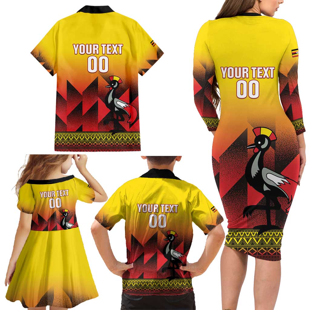 Uganda Basketball Custom Family Matching Long Sleeve Bodycon Dress and Hawaiian Shirt Come On Silverbacks African Pattern - Wonder Print Shop