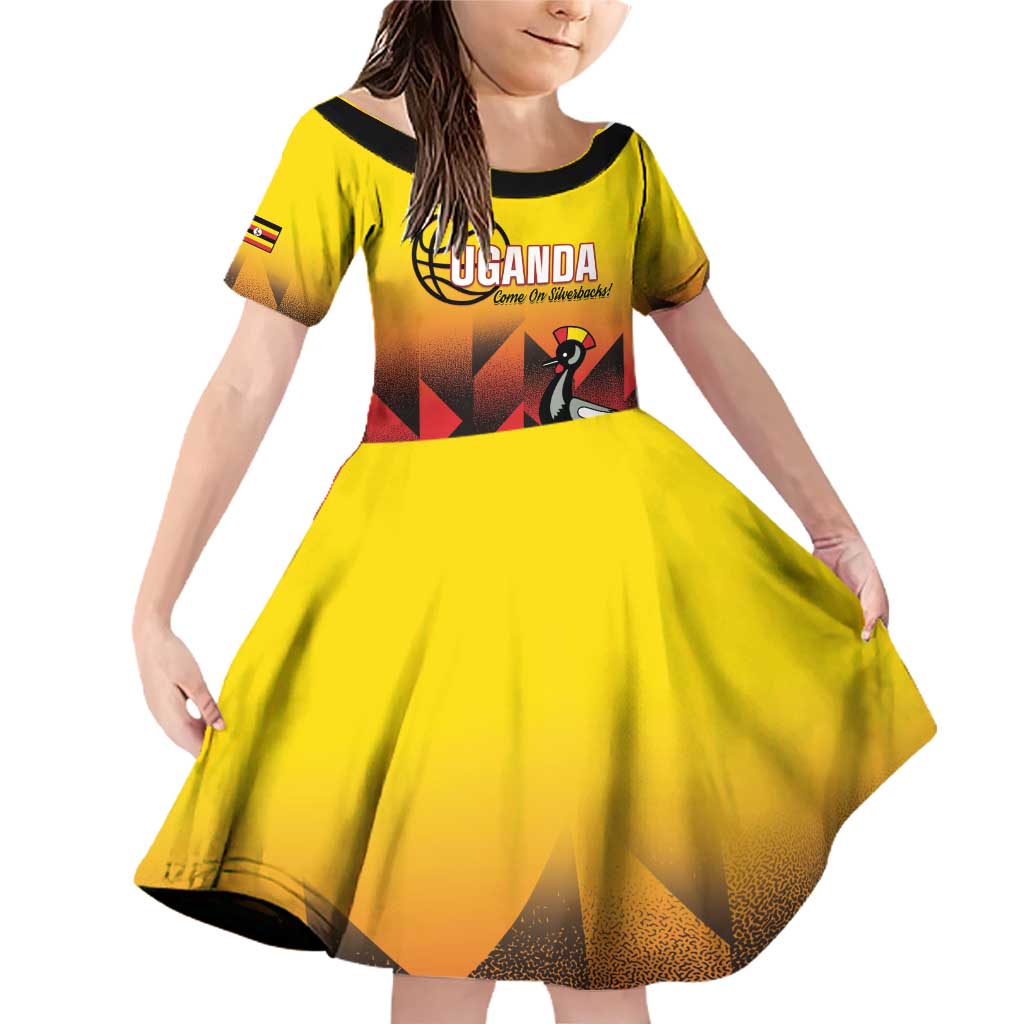 Uganda Basketball Custom Family Matching Off Shoulder Short Dress and Hawaiian Shirt Come On Silverbacks African Pattern - Wonder Print Shop