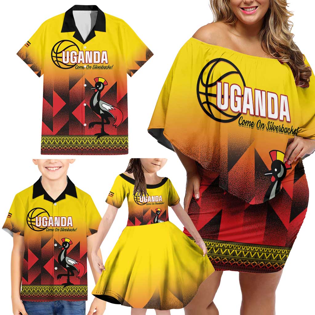 Uganda Basketball Custom Family Matching Off Shoulder Short Dress and Hawaiian Shirt Come On Silverbacks African Pattern - Wonder Print Shop