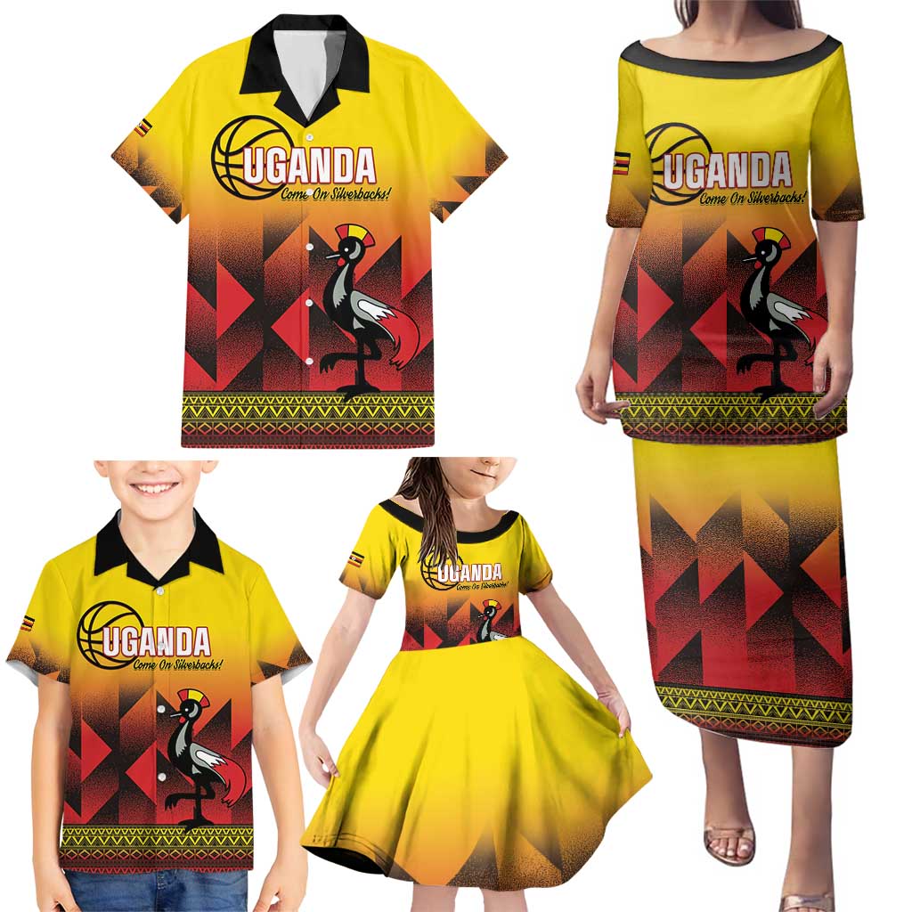 Uganda Basketball Custom Family Matching Puletasi and Hawaiian Shirt Come On Silverbacks African Pattern - Wonder Print Shop