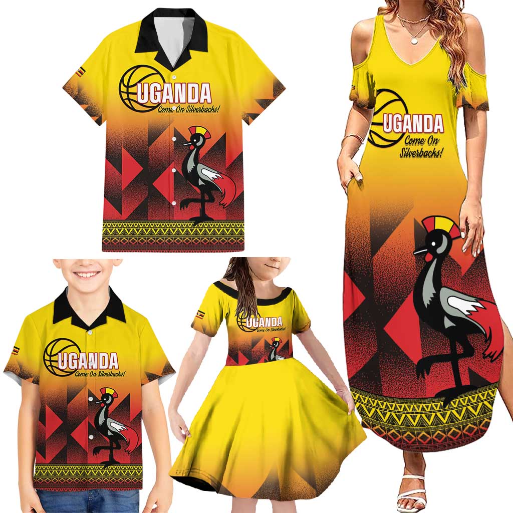 Uganda Basketball Custom Family Matching Summer Maxi Dress and Hawaiian Shirt Come On Silverbacks African Pattern - Wonder Print Shop