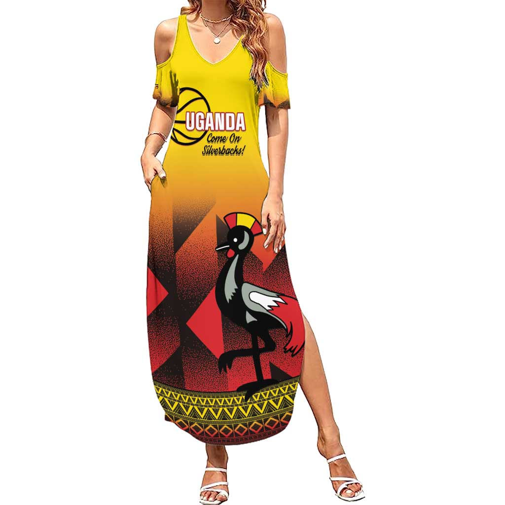 Uganda Basketball Custom Family Matching Summer Maxi Dress and Hawaiian Shirt Come On Silverbacks African Pattern - Wonder Print Shop