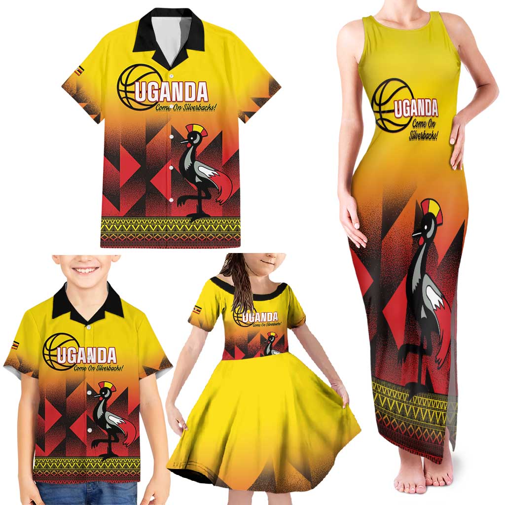 Uganda Basketball Custom Family Matching Tank Maxi Dress and Hawaiian Shirt Come On Silverbacks African Pattern - Wonder Print Shop