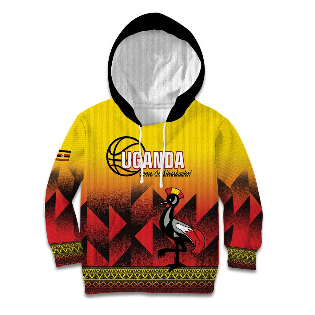 Uganda Basketball Custom Kid Hoodie Come On Silverbacks African Pattern - Wonder Print Shop