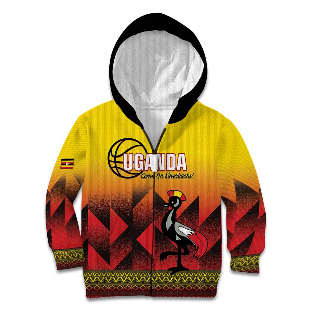 Uganda Basketball Custom Kid Hoodie Come On Silverbacks African Pattern - Wonder Print Shop