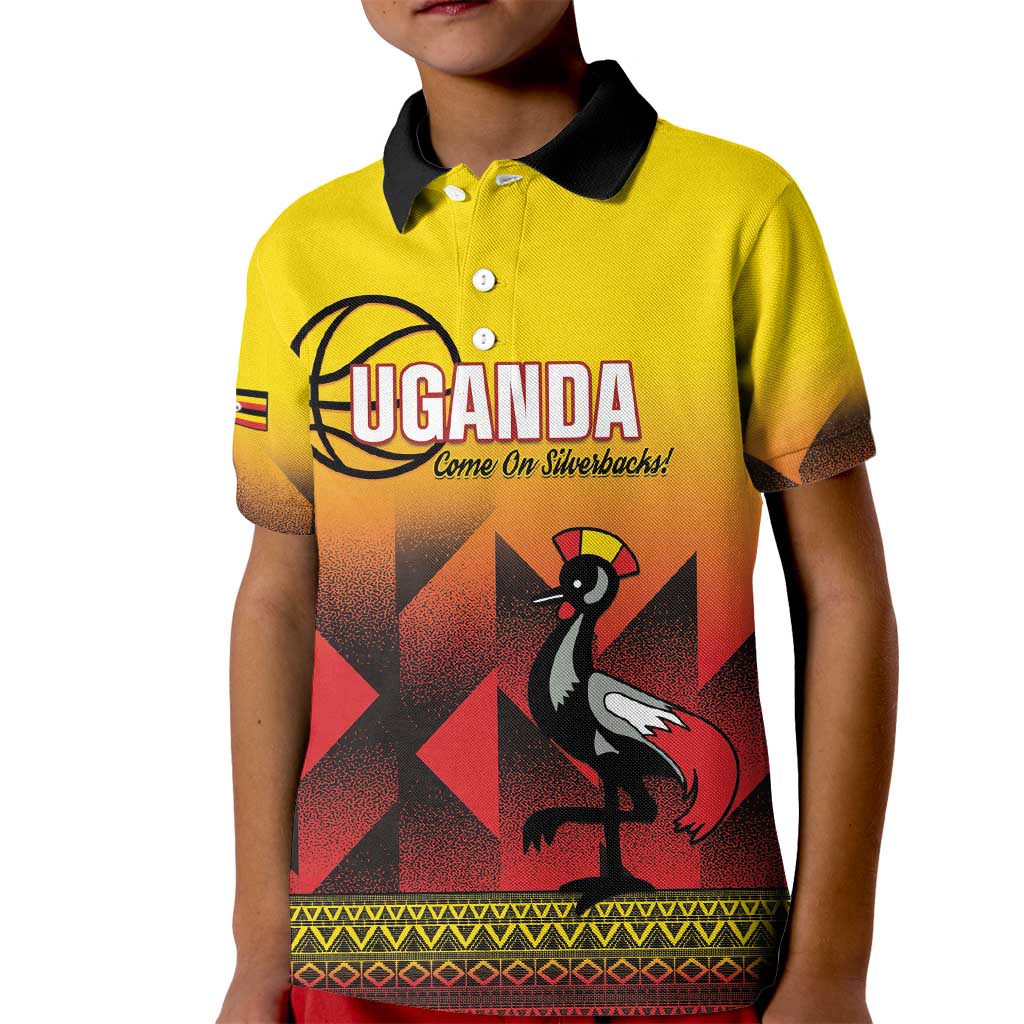 Uganda Basketball Custom Kid Polo Shirt Come On Silverbacks African Pattern - Wonder Print Shop