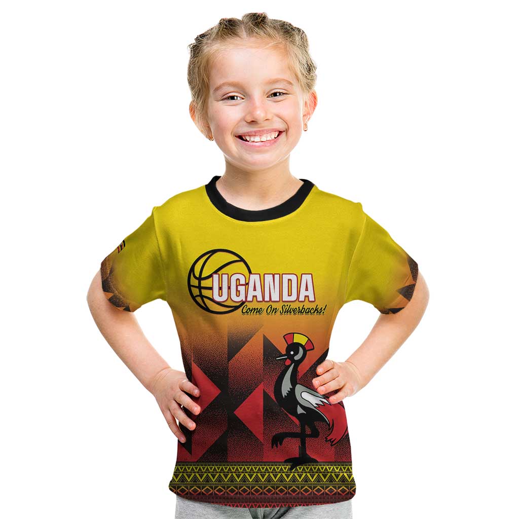 Uganda Basketball Custom Kid T Shirt Come On Silverbacks African Pattern - Wonder Print Shop