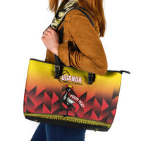 Uganda Basketball Custom Leather Tote Bag Come On Silverbacks African Pattern - Wonder Print Shop