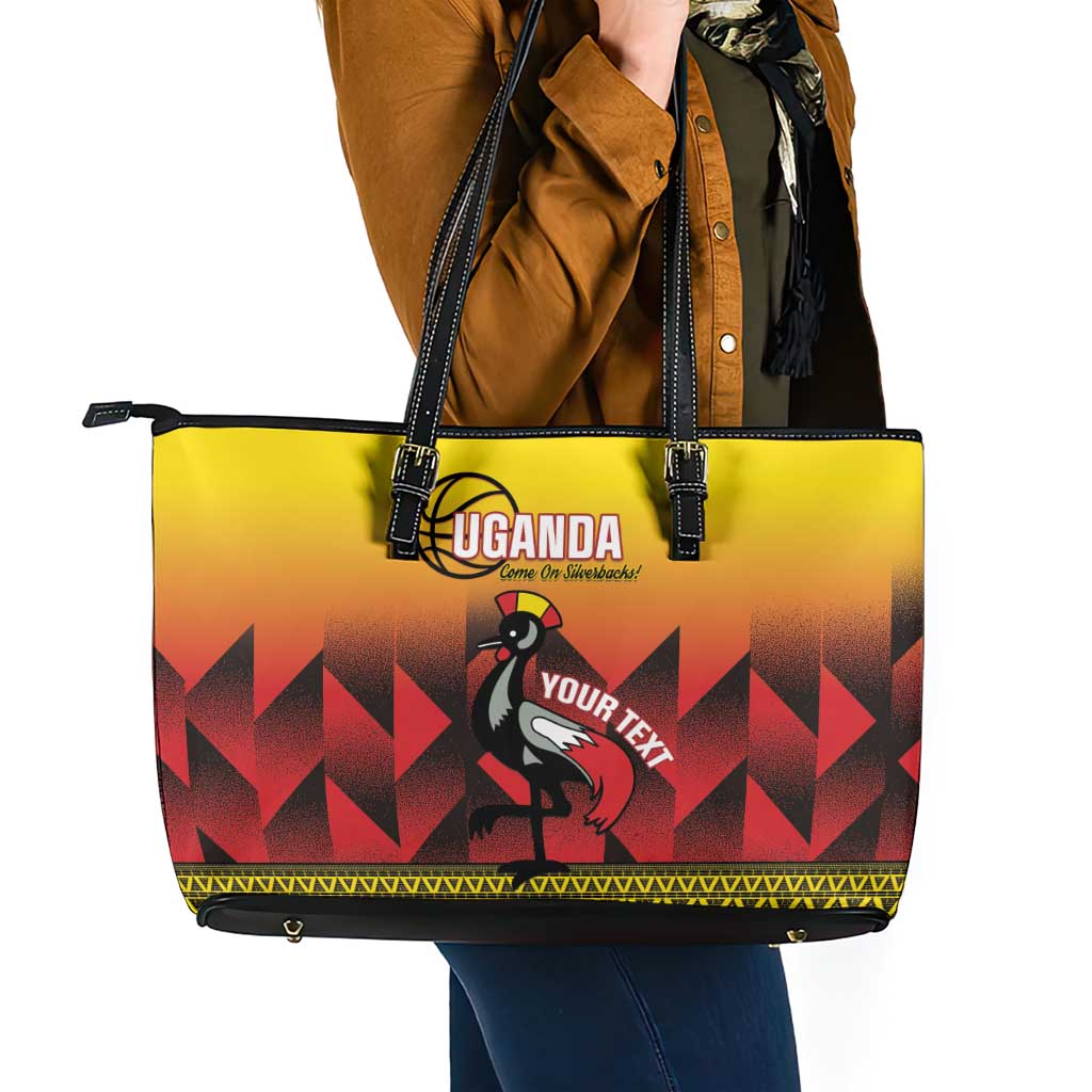 Uganda Basketball Custom Leather Tote Bag Come On Silverbacks African Pattern - Wonder Print Shop