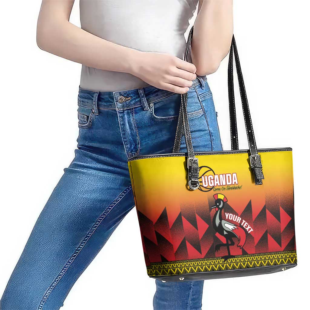 Uganda Basketball Custom Leather Tote Bag Come On Silverbacks African Pattern - Wonder Print Shop