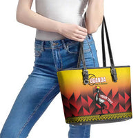 Uganda Basketball Custom Leather Tote Bag Come On Silverbacks African Pattern - Wonder Print Shop