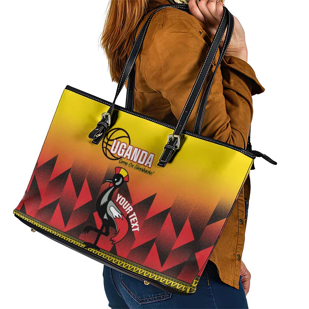Uganda Basketball Custom Leather Tote Bag Come On Silverbacks African Pattern - Wonder Print Shop