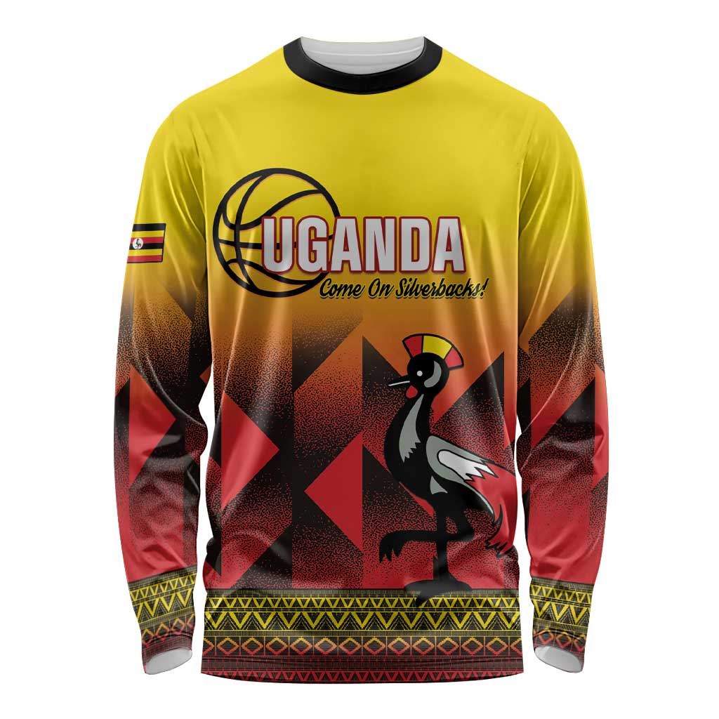 Uganda Basketball Custom Long Sleeve Shirt Come On Silverbacks African Pattern - Wonder Print Shop