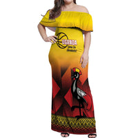 Uganda Basketball Custom Off Shoulder Maxi Dress Come On Silverbacks African Pattern - Wonder Print Shop