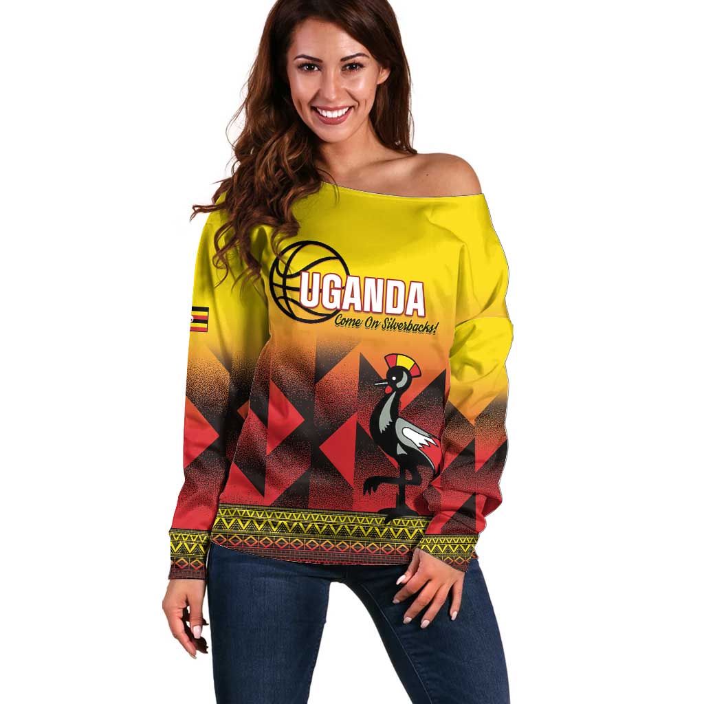 Uganda Basketball Custom Off Shoulder Sweater Come On Silverbacks African Pattern - Wonder Print Shop