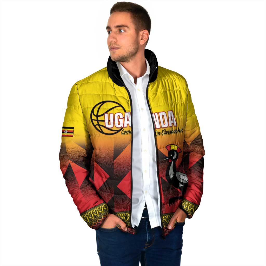 Uganda Basketball Custom Padded Jacket Come On Silverbacks African Pattern - Wonder Print Shop