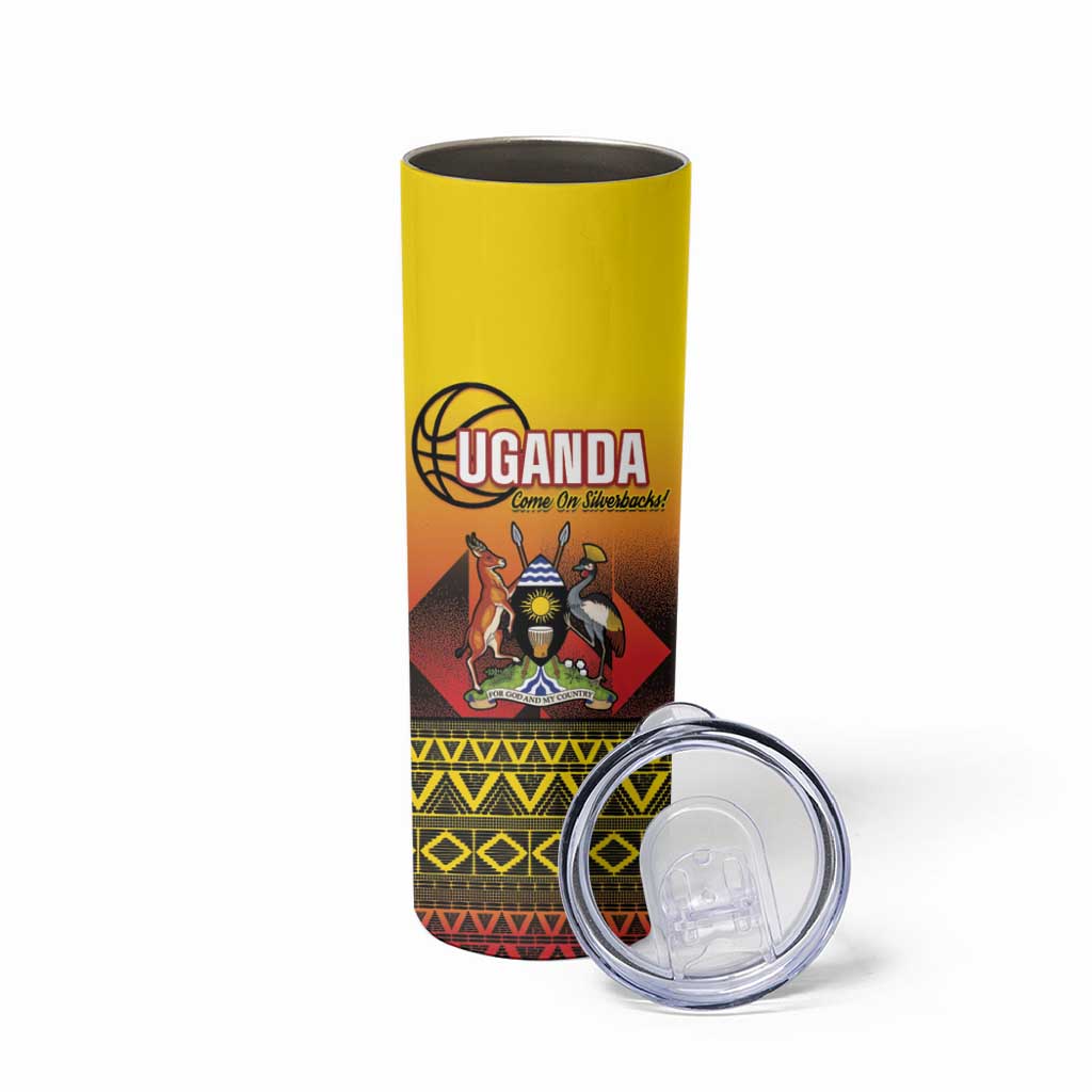 Uganda Basketball Custom Skinny Tumbler Come On Silverbacks African Pattern - Wonder Print Shop