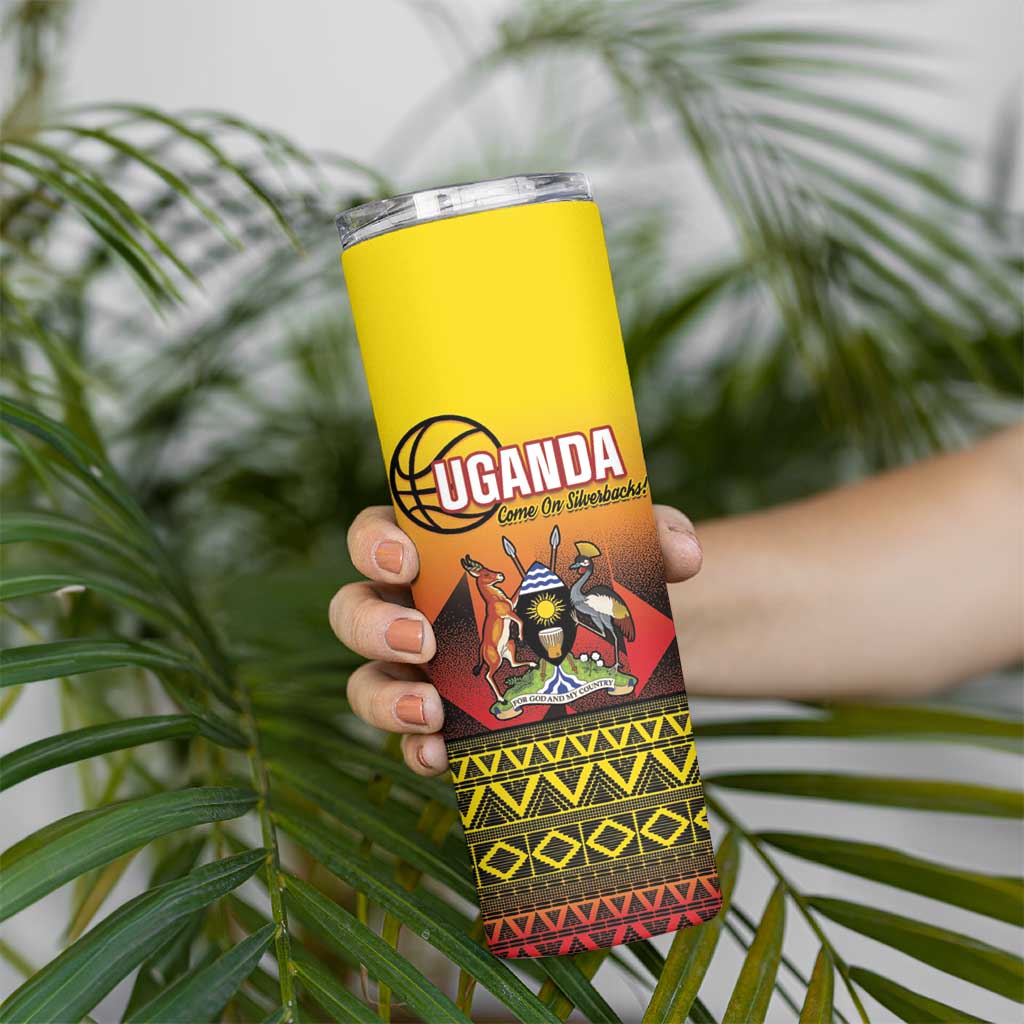 Uganda Basketball Custom Skinny Tumbler Come On Silverbacks African Pattern - Wonder Print Shop
