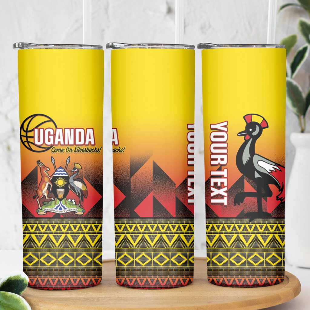 Uganda Basketball Custom Skinny Tumbler Come On Silverbacks African Pattern - Wonder Print Shop