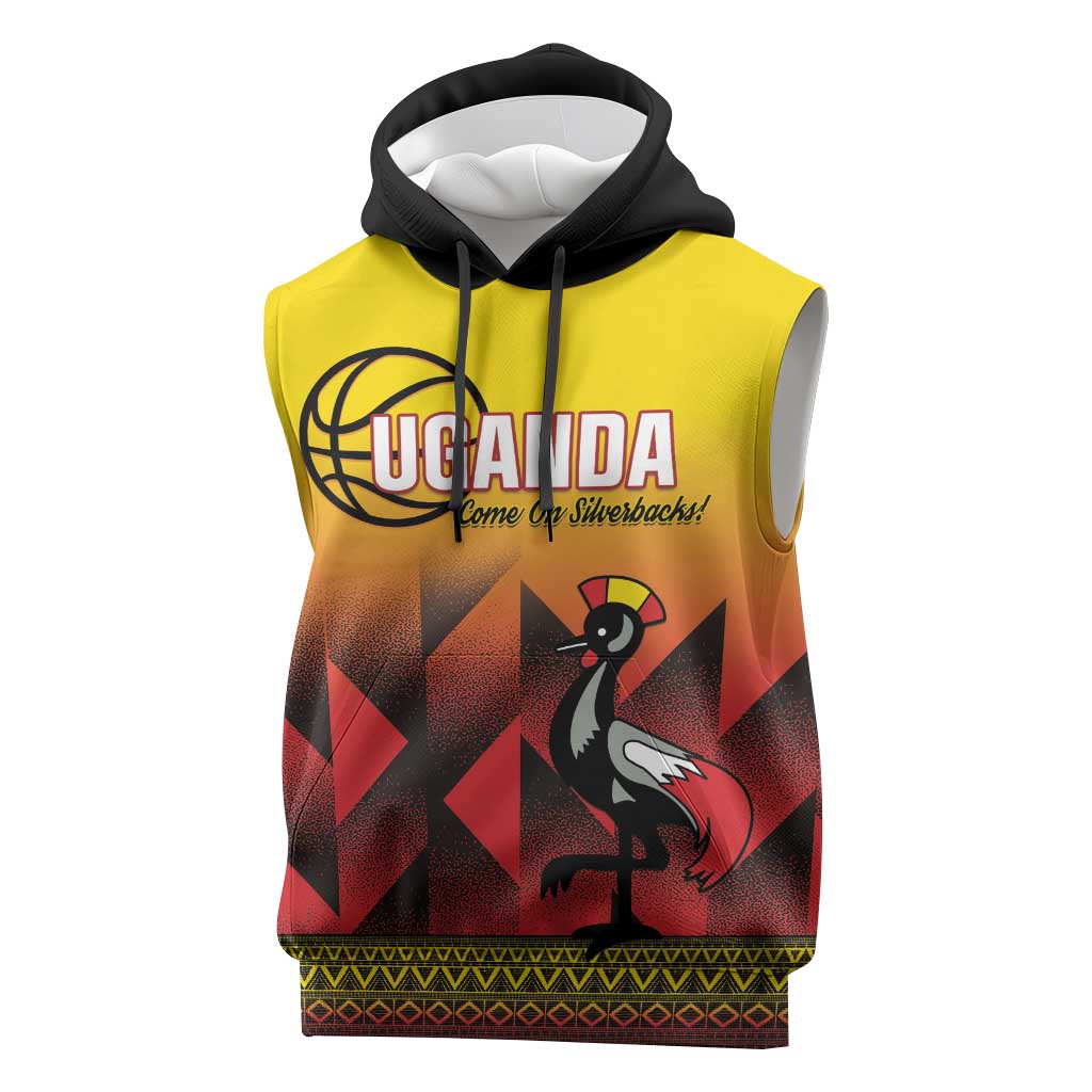 Uganda Basketball Custom Sleeveless Hoodie Come On Silverbacks African Pattern - Wonder Print Shop