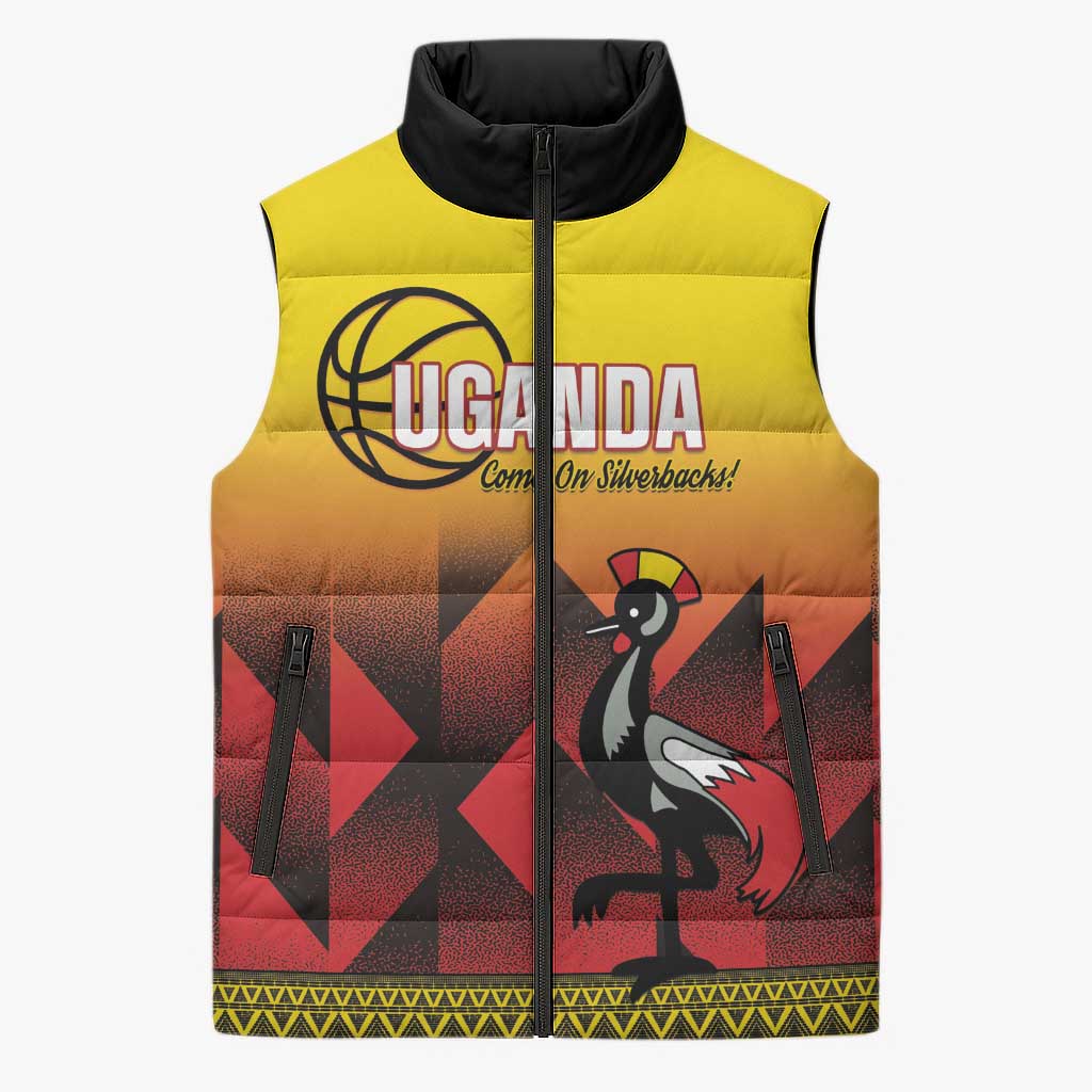 Uganda Basketball Custom Sleeveless Puffer Jacket Come On Silverbacks African Pattern - Wonder Print Shop