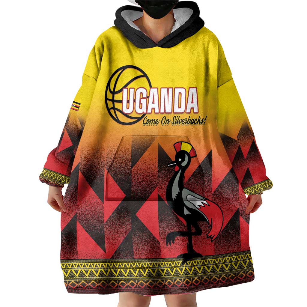 Uganda Basketball Custom Wearable Blanket Hoodie Come On Silverbacks African Pattern - Wonder Print Shop