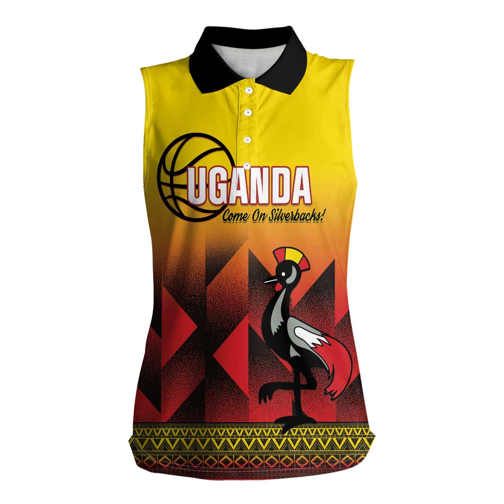 Uganda Basketball Custom Women Sleeveless Polo Shirt Come On Silverbacks African Pattern - Wonder Print Shop