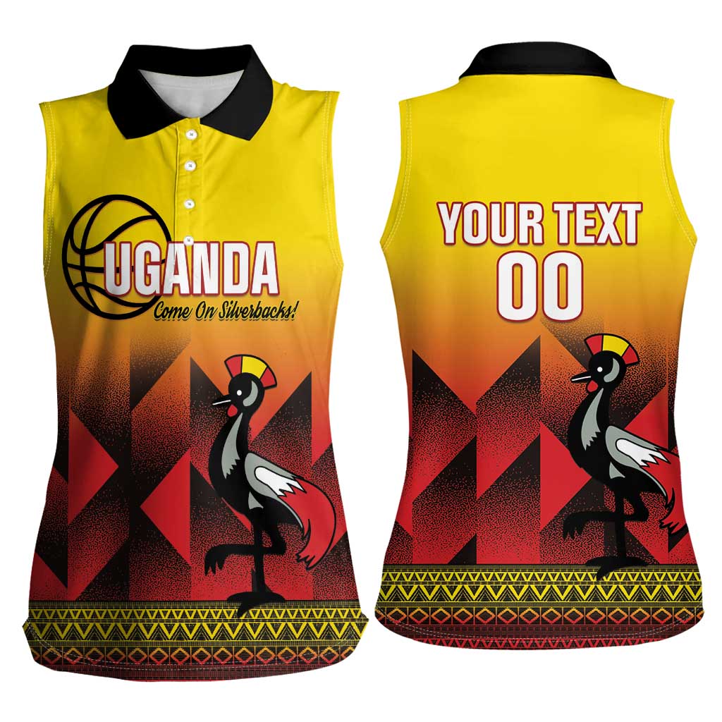 Uganda Basketball Custom Women Sleeveless Polo Shirt Come On Silverbacks African Pattern - Wonder Print Shop