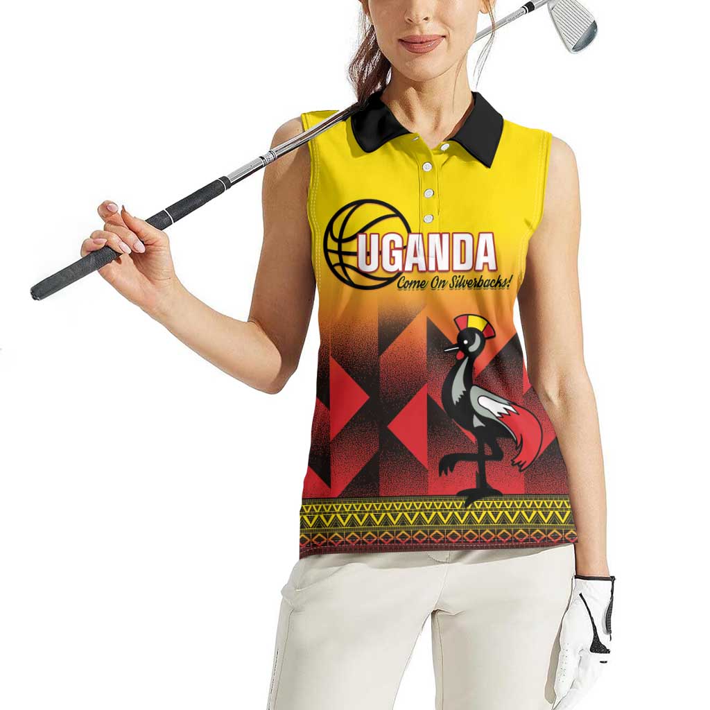 Uganda Basketball Custom Women Sleeveless Polo Shirt Come On Silverbacks African Pattern - Wonder Print Shop