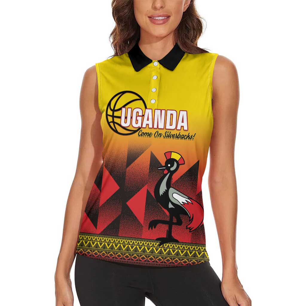 Uganda Basketball Custom Women Sleeveless Polo Shirt Come On Silverbacks African Pattern - Wonder Print Shop