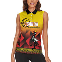 Uganda Basketball Custom Women Sleeveless Polo Shirt Come On Silverbacks African Pattern - Wonder Print Shop