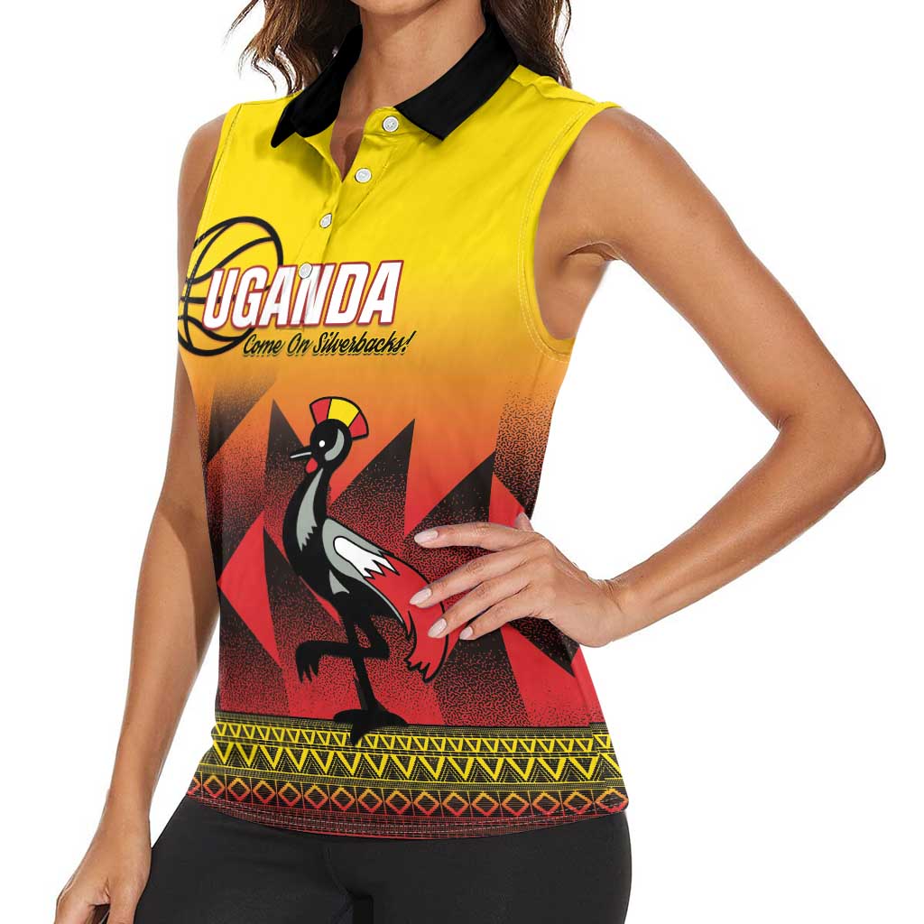 Uganda Basketball Custom Women Sleeveless Polo Shirt Come On Silverbacks African Pattern - Wonder Print Shop
