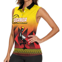 Uganda Basketball Custom Women Sleeveless Polo Shirt Come On Silverbacks African Pattern - Wonder Print Shop