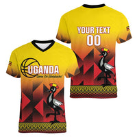 Uganda Basketball Custom Women V-Neck T-Shirt Come On Silverbacks African Pattern - Wonder Print Shop