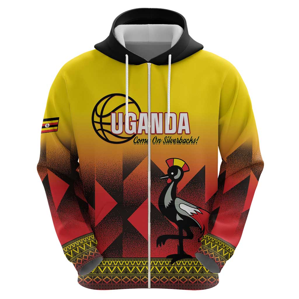 Uganda Basketball Custom Zip Hoodie Come On Silverbacks African Pattern - Wonder Print Shop