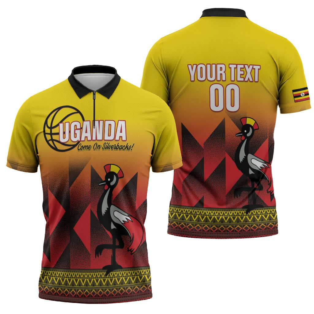 Uganda Basketball Custom Zipper Polo Shirt Come On Silverbacks African Pattern - Wonder Print Shop