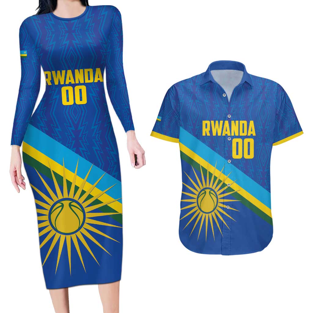 Rwanda Basketball Custom Couples Matching Long Sleeve Bodycon Dress and Hawaiian Shirt Go Champions Imigongo Folk Pattern - Wonder Print Shop