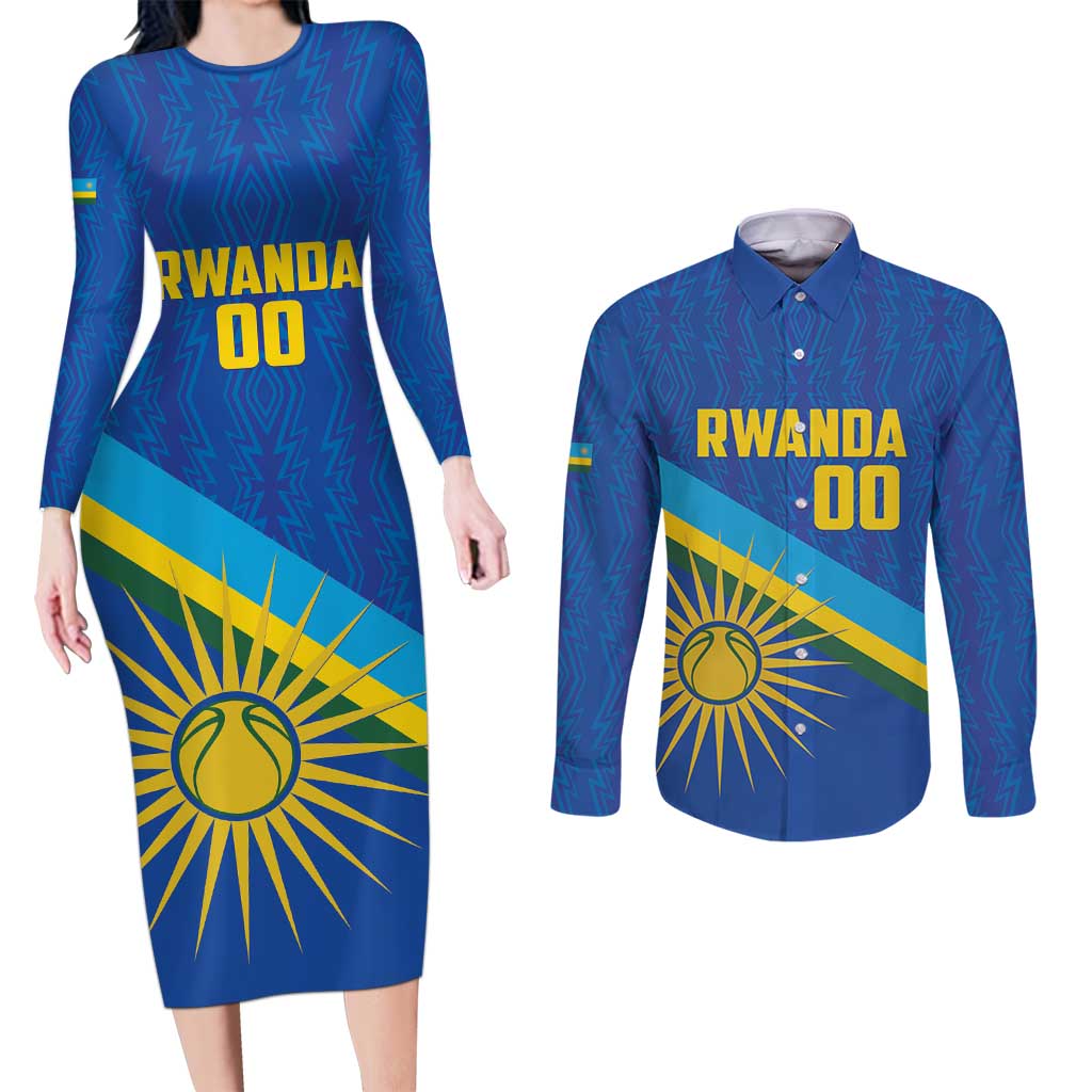 Rwanda Basketball Custom Couples Matching Long Sleeve Bodycon Dress and Long Sleeve Button Shirt Go Champions Imigongo Folk Pattern - Wonder Print Shop