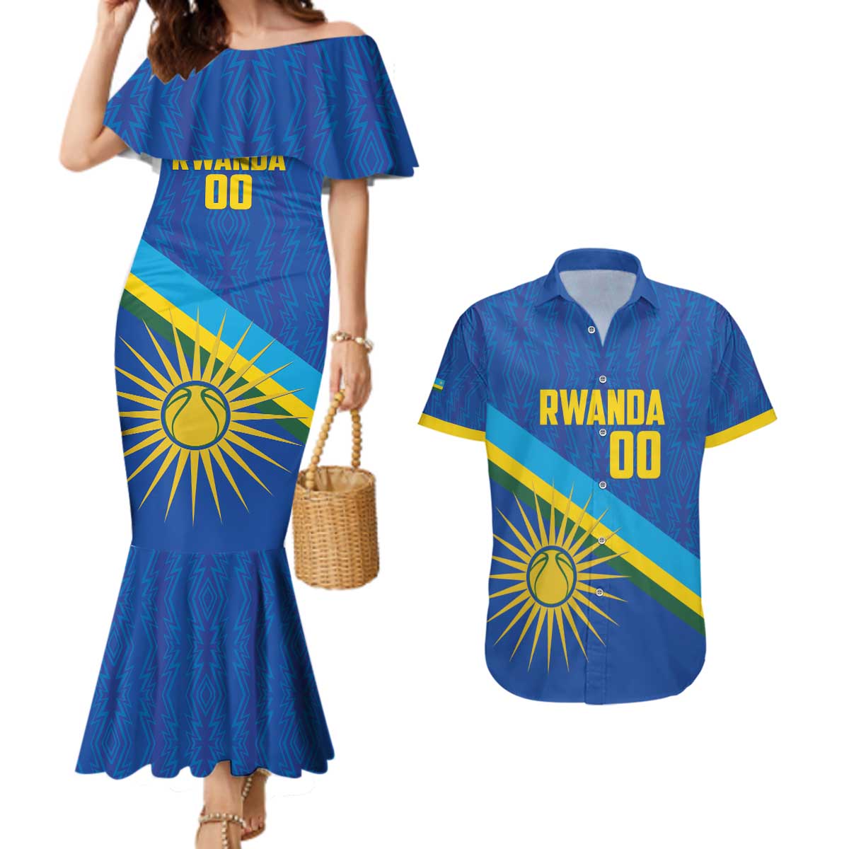 Rwanda Basketball Custom Couples Matching Mermaid Dress and Hawaiian Shirt Go Champions Imigongo Folk Pattern - Wonder Print Shop