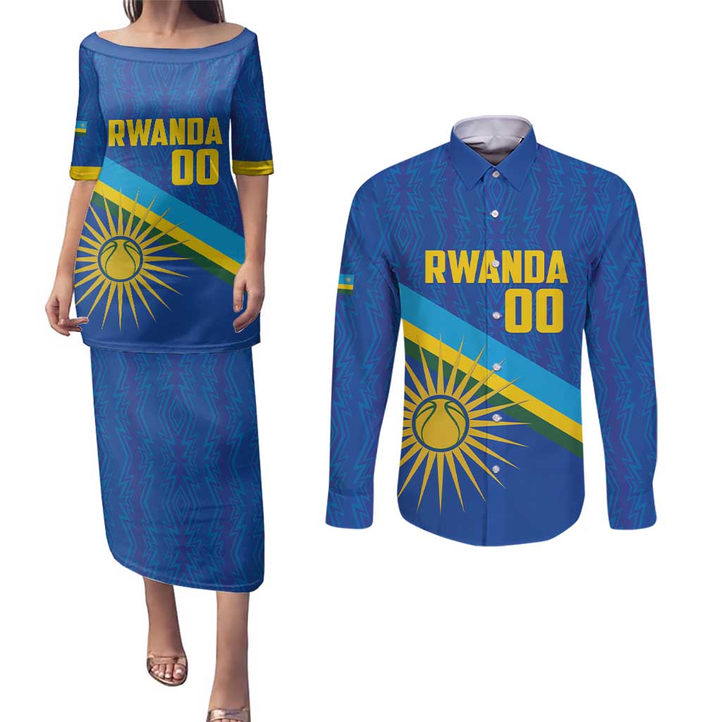 Rwanda Basketball Custom Couples Matching Puletasi and Long Sleeve Button Shirt Go Champions Imigongo Folk Pattern - Wonder Print Shop